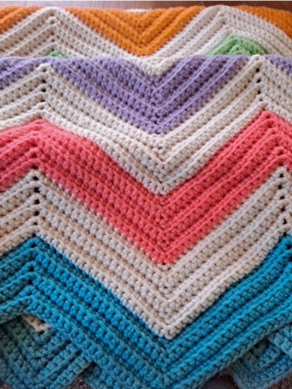 Baby Crib Handmade Afghan Throw Crochet Chevron Lines Multicolor 41X31